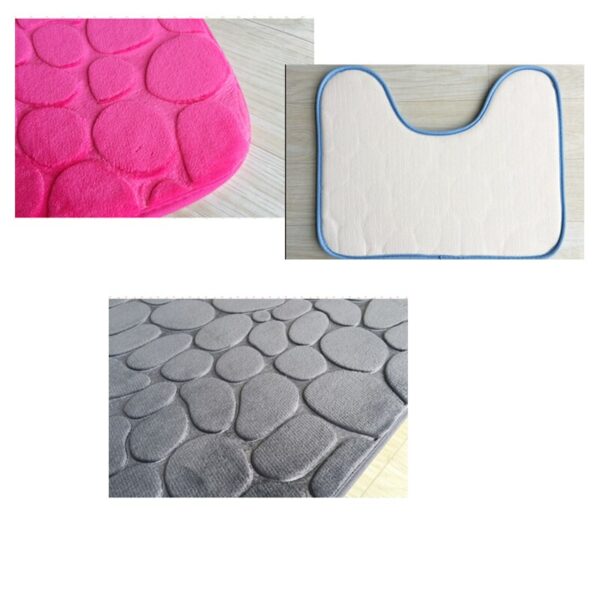 2 Pcs  Embossed Cobblestone Bathroom Mat Set Toilet Rug Non-slip U Shape Carpet For Toilet Floor Mat Water Absorption Bath Mat 5