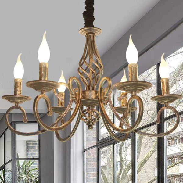 Antique Bronze Chandelier Kitchen Island Vintage Golden Iron Pendant Lamp for Living Room Hotel Lobby Home Bar Led Hanging Light 1