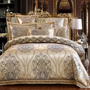 White SilverSatin Luxury Bedding sets Queen/King size lace cotton Jacquard Bed set sheets Bed linen Duvet cover 2