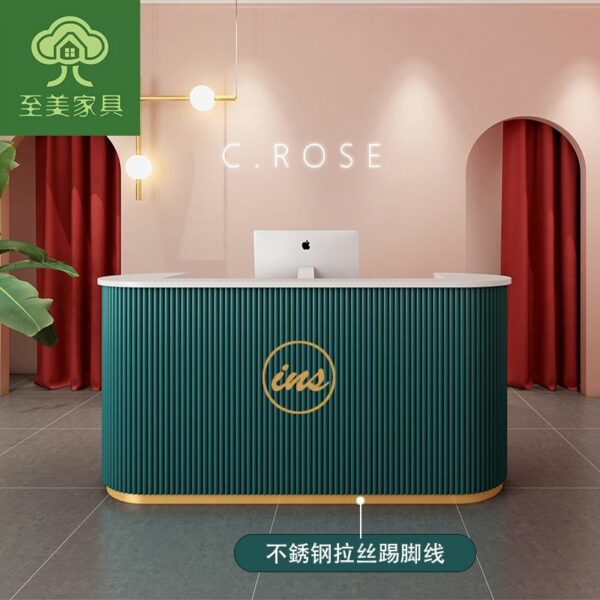 180cm long Light luxury simple modern arc bar front desk reception desk commercial clothing store beauty salon cash register 6