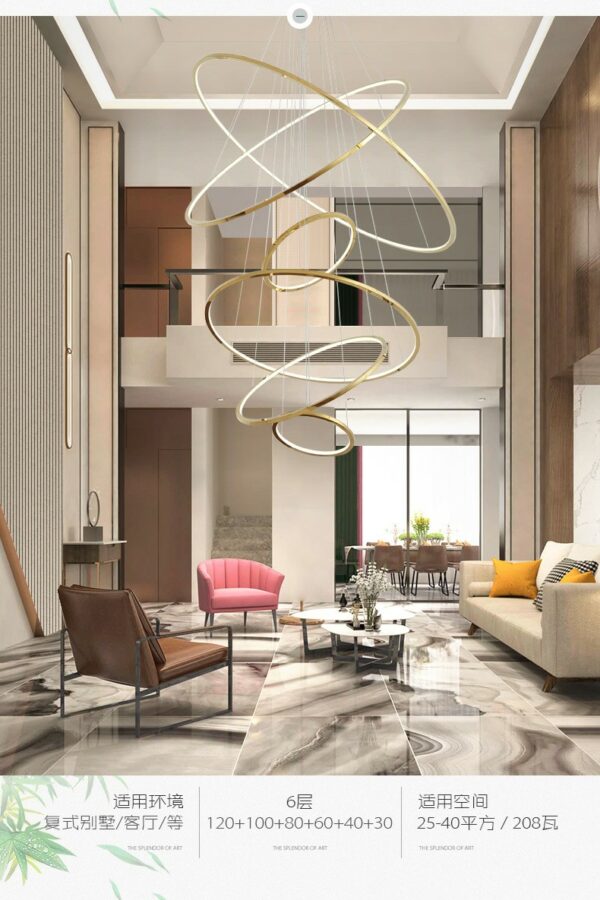 OUFULA LED Pendant Light Luxury 9 Rings Chandelier Fixtures Modern for Home Living Room 6