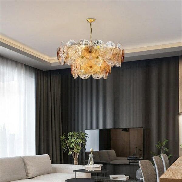 Hongcui Chandelier Gold Pendant Lamp Postmodern Home Round Light Fixture for Living Dining Room 4