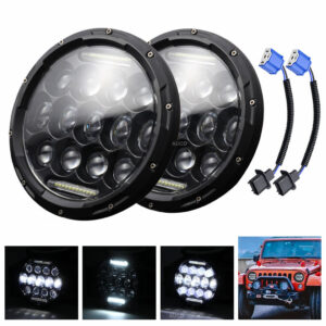 1Pair 7" 12V Round Headlamp Projector Beam DRL Work Lamps Bars For Car Driving Wrangler JK TJ CJ LJ Defender Rubicon Floodlights 1