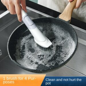 Creative New Brush Artifact Kitchen Dishwashing Liquid Long Handle Brush Sponge Wood Pulp Cotton Does Not Hurt To Oil Wash Pot 1