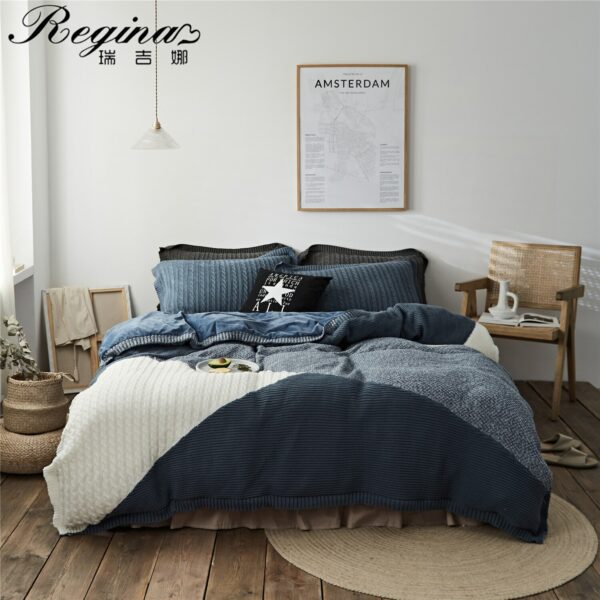 REGINA Luxury Hand Knitted Bedding Set Elegant Contract Color Creative Textures Bed Linens Soft Cozy Milkfiber Duvet Cover Set 1