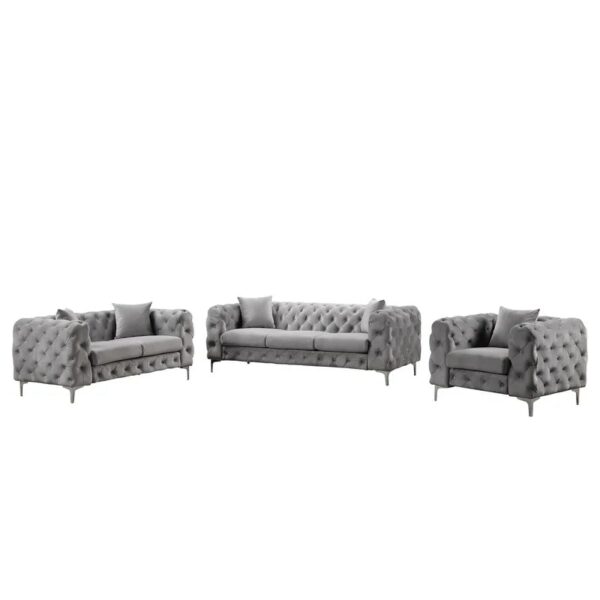 3 Piece Living Room Sofa Set, including 3-seater sofa, loveseat and sofa chair, with button and copper nail on arms and back 5