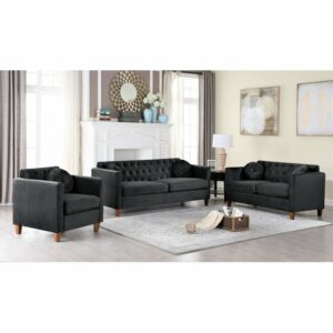 3 Piece Velvet  Comfortable  Living Room Set Elegant Modern Gorgeous Interior Furniture With Pillow with Wooden Legs 1