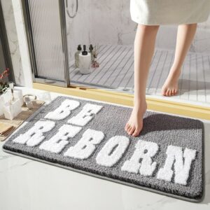 Inyahome Modern Bathmat Door Floor Mats Rug Be Reborn Grey Non Slip Absorbent Shaggy Bath Mat Pad Carpet Farmhouse Kitchen Decor 1