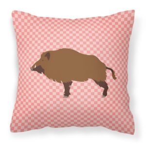 Wild Boar Pig Pink Check Fabric Decorative Pillow