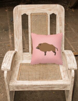 Wild Boar Pig Pink Check Fabric Decorative Pillow