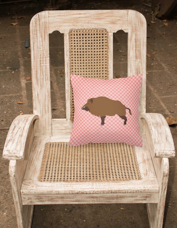 Wild Boar Pig Pink Check Fabric Decorative Pillow