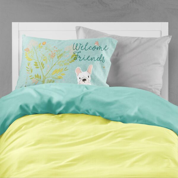 Welcome Friends White French Bulldog Fabric Standard Pillowcase