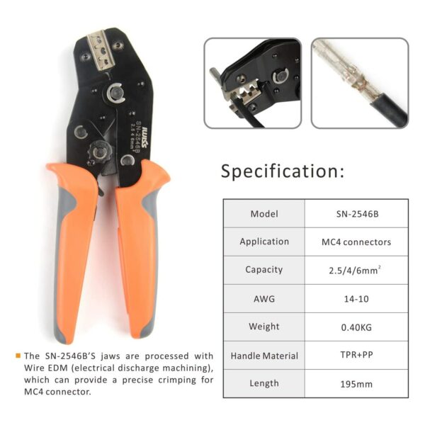 IWISS Solar PV Cable Crimping Plier Tool Kit for 2.5/4/6mm ²with Stripper,Cutter, Spanner Connectors-Oxford bag pack 4