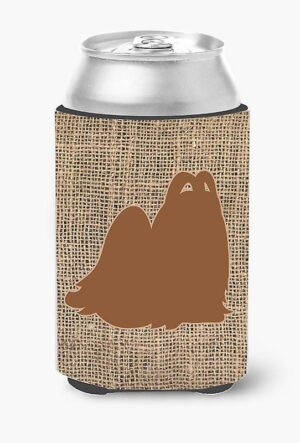 Maltese Burlap and Brown Can or Bottle Beverage Insulator Hugger