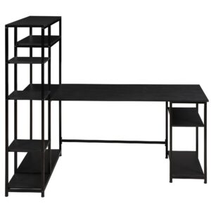 Home Office Computer Desk With Multiple Storage Shelves, Modern Large Office Desk With Bookshelf And Storage Space Black 2