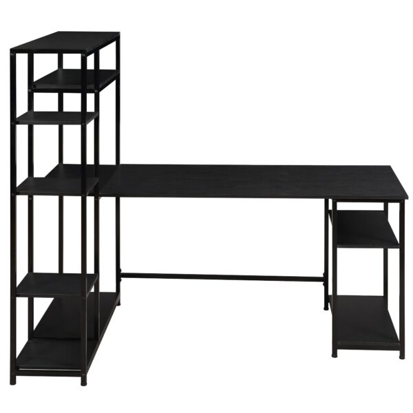 Home Office Computer Desk With Multiple Storage Shelves, Modern Large Office Desk With Bookshelf And Storage Space Black 2