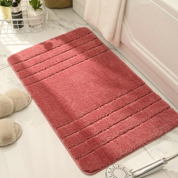 Inyahome Luxury Bathroom Floor Mats Soft Shaggy Absorbent Plush Microfiber Bathroom Striped Rugs Pad Carpet Farmhouse Decor 2