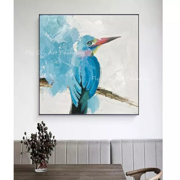 Blue Bird Vivid Animal Picture Large Size 100% Handpainted Cute Picture oil painting for kid's living room office porch decor 4