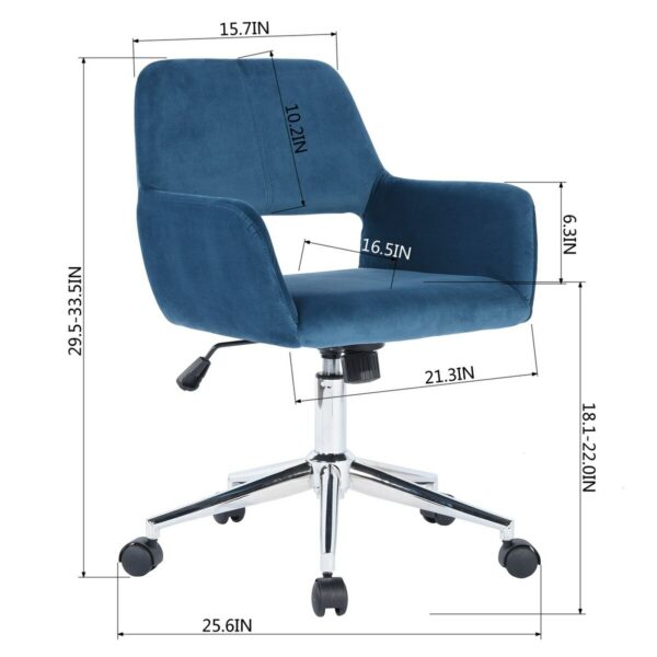 25.6" L x 21.3"W Home Modern Furniture Office Desk Chair Computer Chair Fashion Velvet Adjustable Swivel Office Chair Dark Blue 3