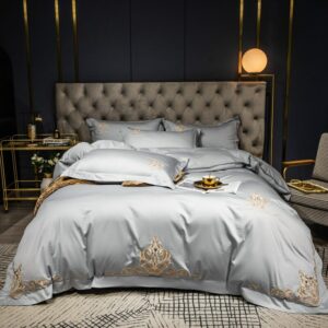 cotton Bedding Set Embroidered solid color duvet cover bed linen wedding hotel pillowcases fitted sheet flat sheetl 1