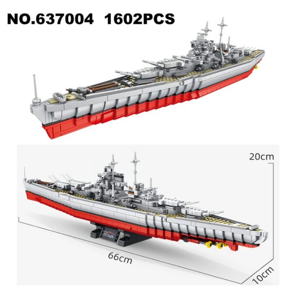 1602PCS MOC 60CM WW2 Military Warships Series Building Blocks HMS Hood KMS Bismarck Battleship Model Soldier Weapon Toys For Kid 2