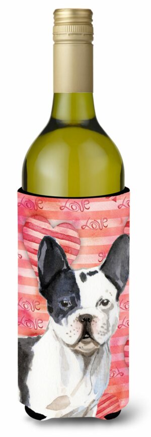 Black White French Bulldog Love Wine Bottle Beverge Insulator Hugger