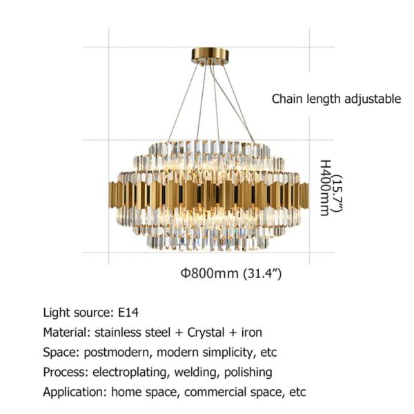 Hongcui Pendant Light Postmodern Gold Luxury Crystal LED Lamp Chandelier For Home Dining Living Room 6