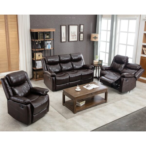 Leather Reclining Sofa Set, Classic Sectional Couch Furniture Lounge Chair,Loveseat and Three Seat for Home or Office 1+2+3-Seat 3