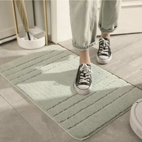 Inyahome Bath Rugs for Bathroom Non-Slip Saga Green Bath Mats Machine Washable Absorbent Shaggy Floor Mat Microfiber Stripe Pad 3