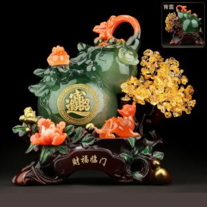 Feng shui Resin gourd Figurines Lucky Money Tree Ornaments Chinese Sculpture Crafts Desktop Art Home Office Decoration 2