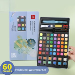 60-color Solid Watercolor Paint Set Beginner Portable Iron Box Painting Tools 10-piece Set of Professional Art Supplies 1