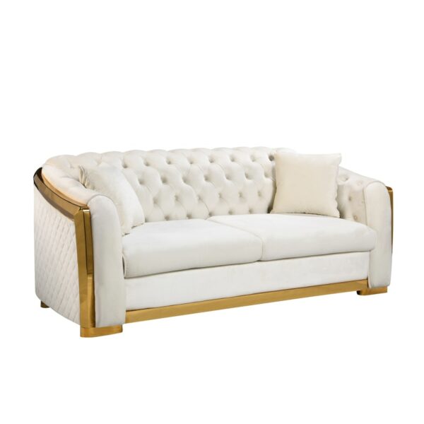 White button tufted velvet three-seat sofa living room sofa with metal legs living room home furniture 4