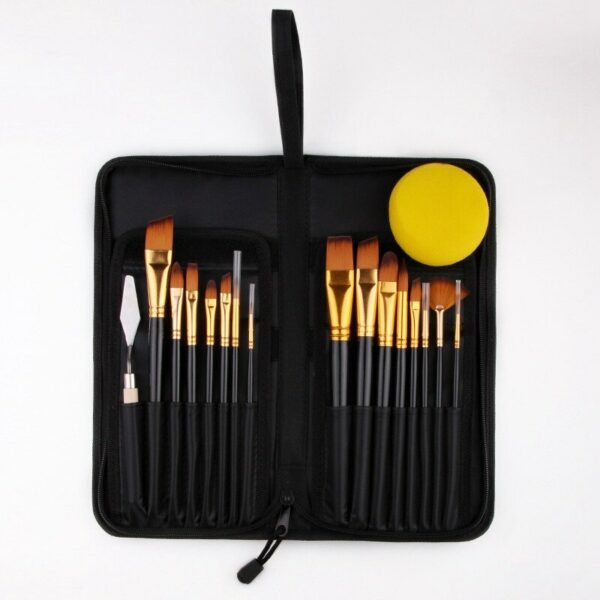 17Pcs Professional Paint Brush Set With Canvas Bag for Watercolor Acrylic Painting Brush Art Supplies Craft Long Wooden Handle 4