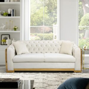 White button tufted velvet three-seat sofa living room sofa with metal legs living room home furniture 1