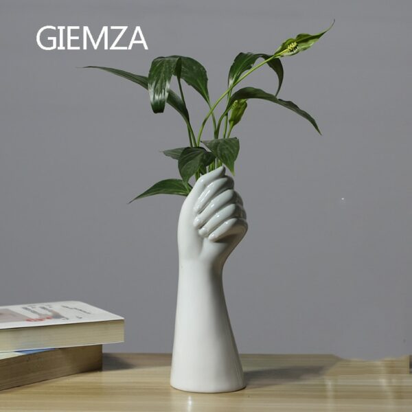 GIEMZA Hands Ceramic White Vase Decor Blender No Plant Flower 1pc Hydroponics Cemetery Stand Unique Vases Office Table 1