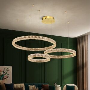 Hongcui Modern Pendant Light Luxury Crystal Three Rings LED Fixtures Decorative Living Room Round Chandeliers 2