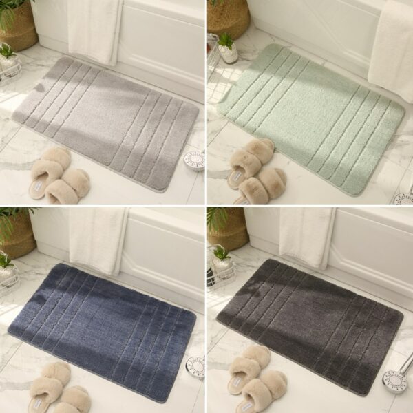 Inyahome Luxury Bathroom Floor Mats Soft Shaggy Absorbent Plush Microfiber Bathroom Striped Rugs Pad Carpet Farmhouse Decor 3