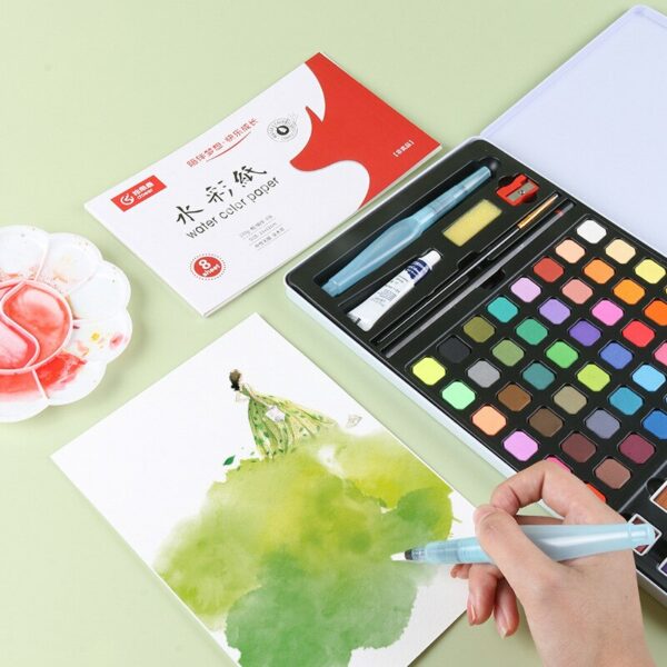 60-color Solid Watercolor Paint Set Beginner Portable Iron Box Painting Tools 10-piece Set of Professional Art Supplies 3