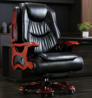 Leather boss chair home business office chair reclining lifting massage computer chair solid wood rotating chair big class chair 1