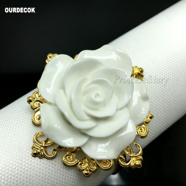 50pcs/lot Many colors Rose Flower Decor Gold Napkin Rings Holder Hoops Romantic Nice Looking Weeding Party Table Decoration 5