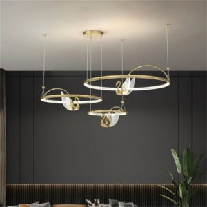 OUTELA Nordic Creative Pendant Light Swan Round Ring Chandelier Lamp for Bedroom Parlor Home Modern Fixtures 2