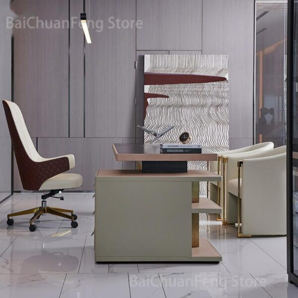 Italian Office Chairs Light Luxury Home Furniture Postmodern Office Computer Chair Leather Swivel Designer High Back Armchair 1