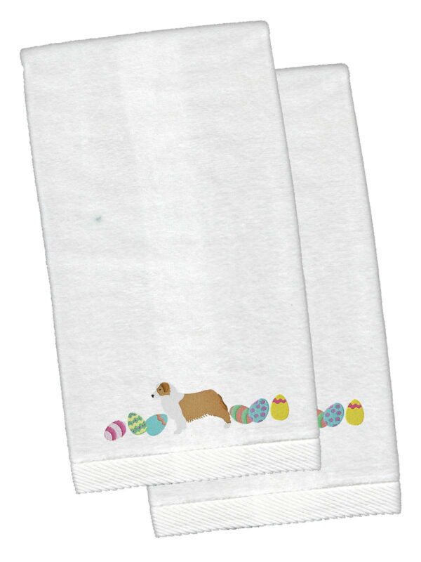 Australian Shepherd Easter White Embroidered Plush Hand Towel Set of 2