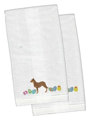 Australian Kelpie Easter White Embroidered Plush Hand Towel Set of 2