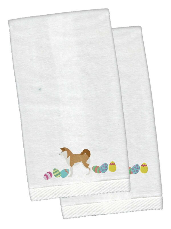 Akita Easter White Embroidered Plush Hand Towel Set of 2