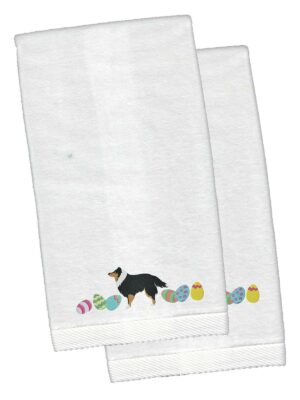 Sheltie Easter White Embroidered Plush Hand Towel Set of 2