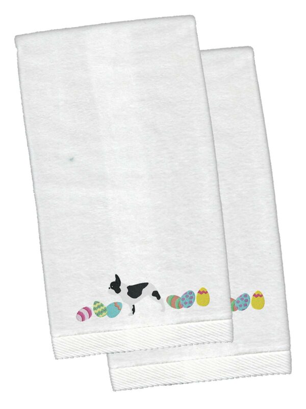 French Bulldog Easter White Embroidered Plush Hand Towel Set of 2