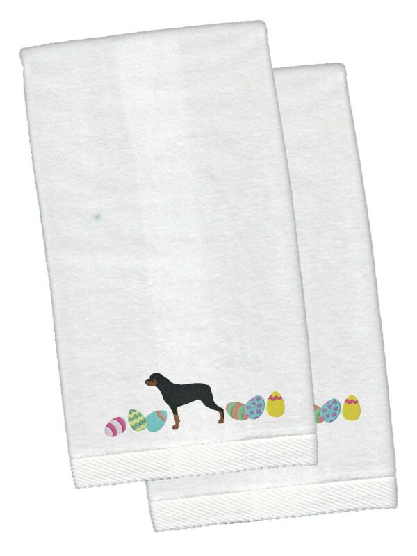 Rottweiler Easter White Embroidered Plush Hand Towel Set of 2