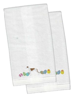 Greyhound Easter White Embroidered Plush Hand Towel Set of 2