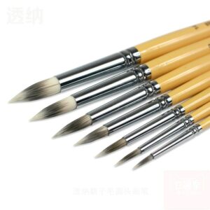 7 pcs/set Round head Gouache Raccoon hair Set Professional  Wooden Handle Brush Art Brush Supplies Watercolor Oil Paint Brush 1